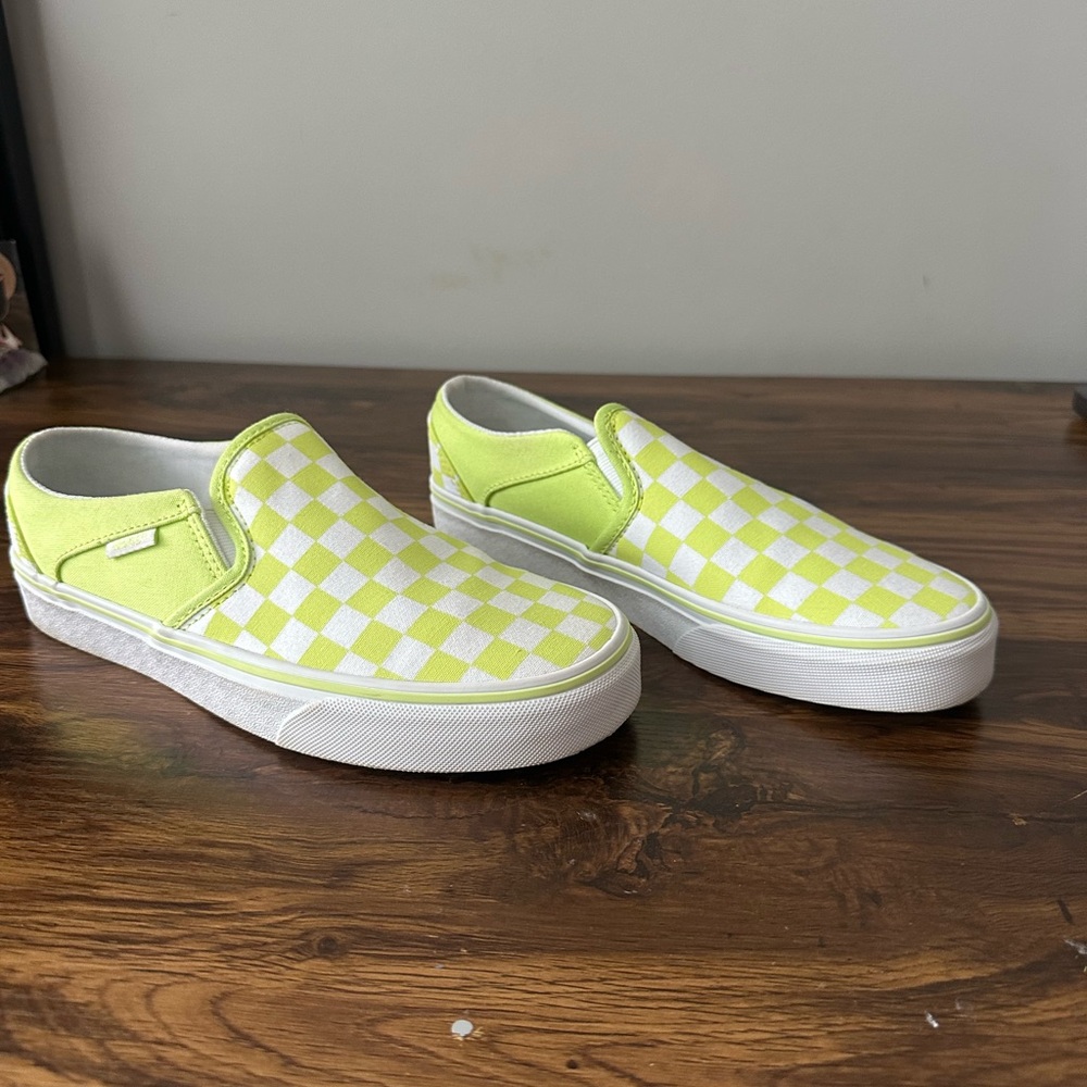 Vans Neon Yellow Checkerboard Slip-On Sneakers